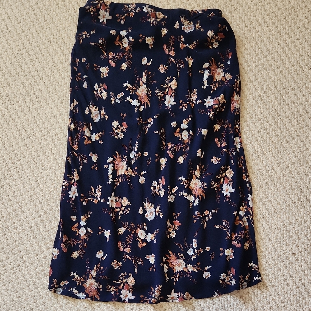 love, Fire Navy Floral Midi Skirt